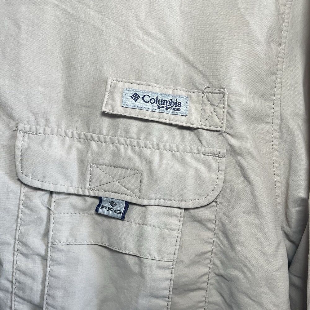 Columbia PFG Long Sleeve Button Down Shirt Hiking Trail Fishing Tan Men L - Picture 2 of 7
